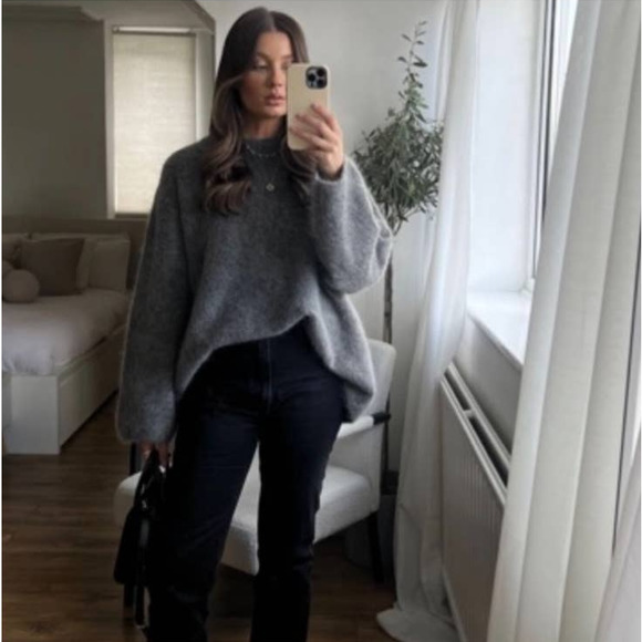 Zara Knit Gray Oversized Wool Pullover Sweater Size M - Picture 1 of 10